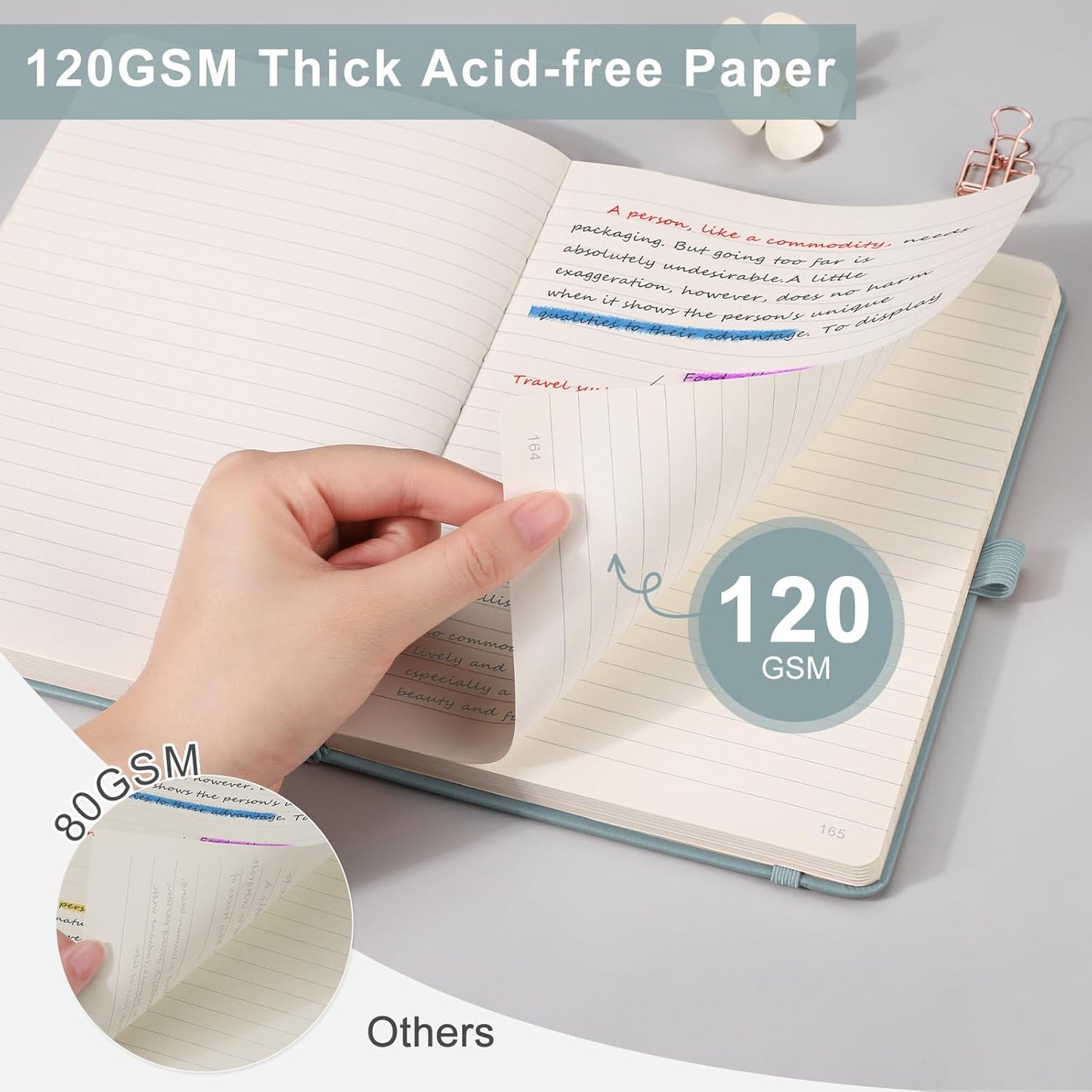 EMSHOI Notebook College Ruled - 256 Numbered Pages, 120 Gsm Thick Paper, A5 Hardcover Leather Lined Journal for Men & Women Work School Journaling Writing Diary 5.7" X 8.3"(Green)