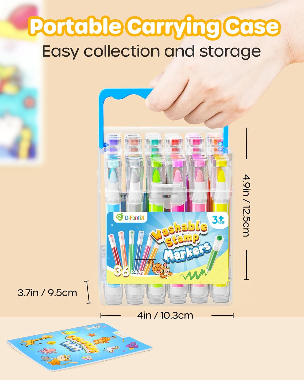 D-FantiX 36 Colors Washable Markers for Kids, Stamp Markers Coloring Set with Coloring Books and Stand Portable Box, Back to School Supplies for Girls Boys, Kids Road Trip Activities