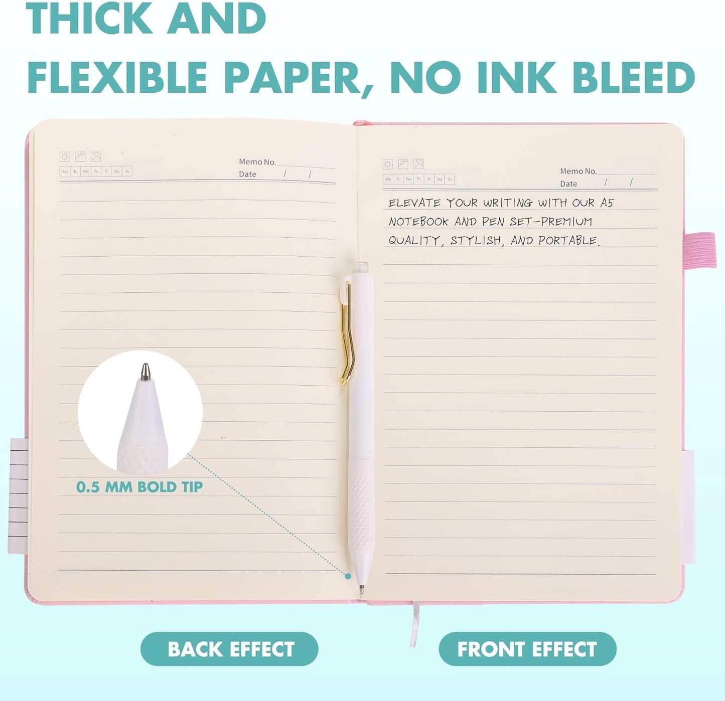 Aodaer 12 Set Lined Notebook Journals with Pens A5 Notebooks 100 GSM College Ruled Hardcover Notebook PU Leather Notepad with Pen Holder for Office School, 5.7 x 8.3 Inches, Light Multicolor