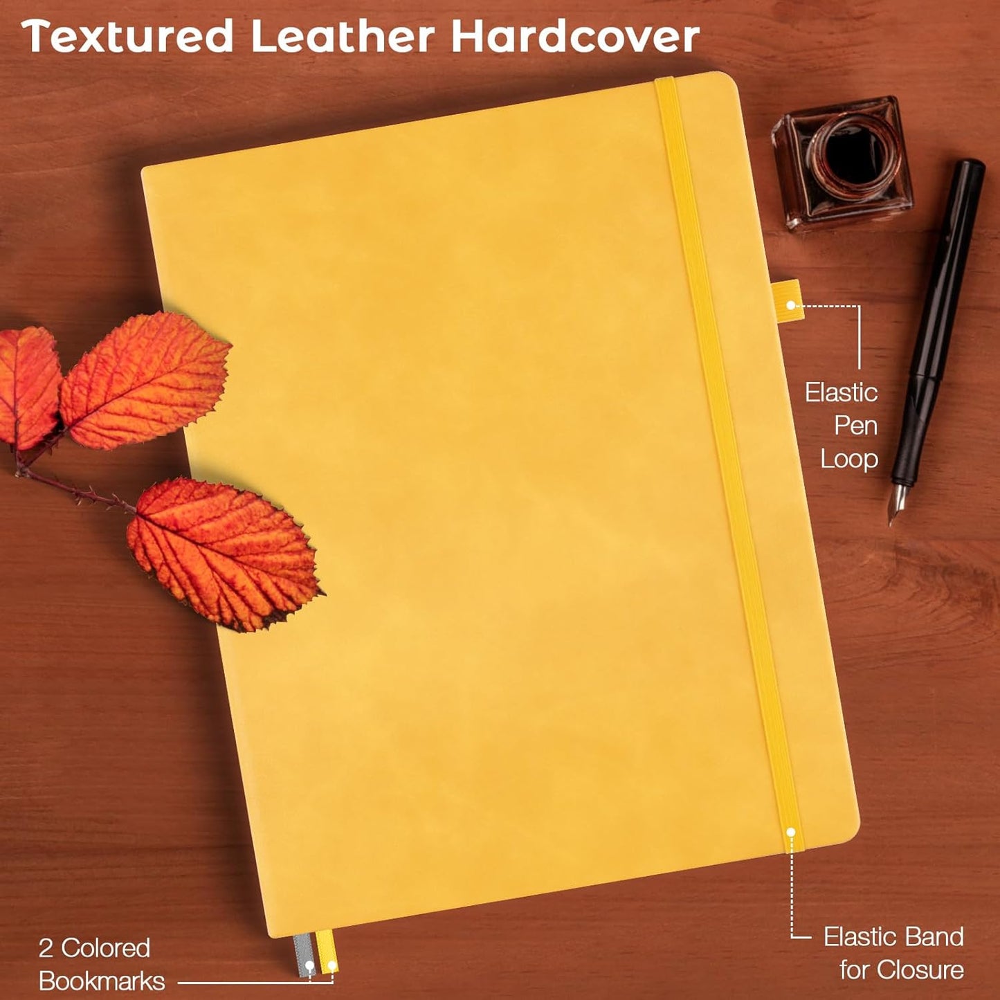 Dotted Journal, Hardcover Notebook 8.5 x 11, Dot Grid Notebook Journal for Women, Men, Large Leather Journals for Writing, Bullet, No Bleed Thick Paper, A4 Notebooks for Work, School, Notes, Yellow