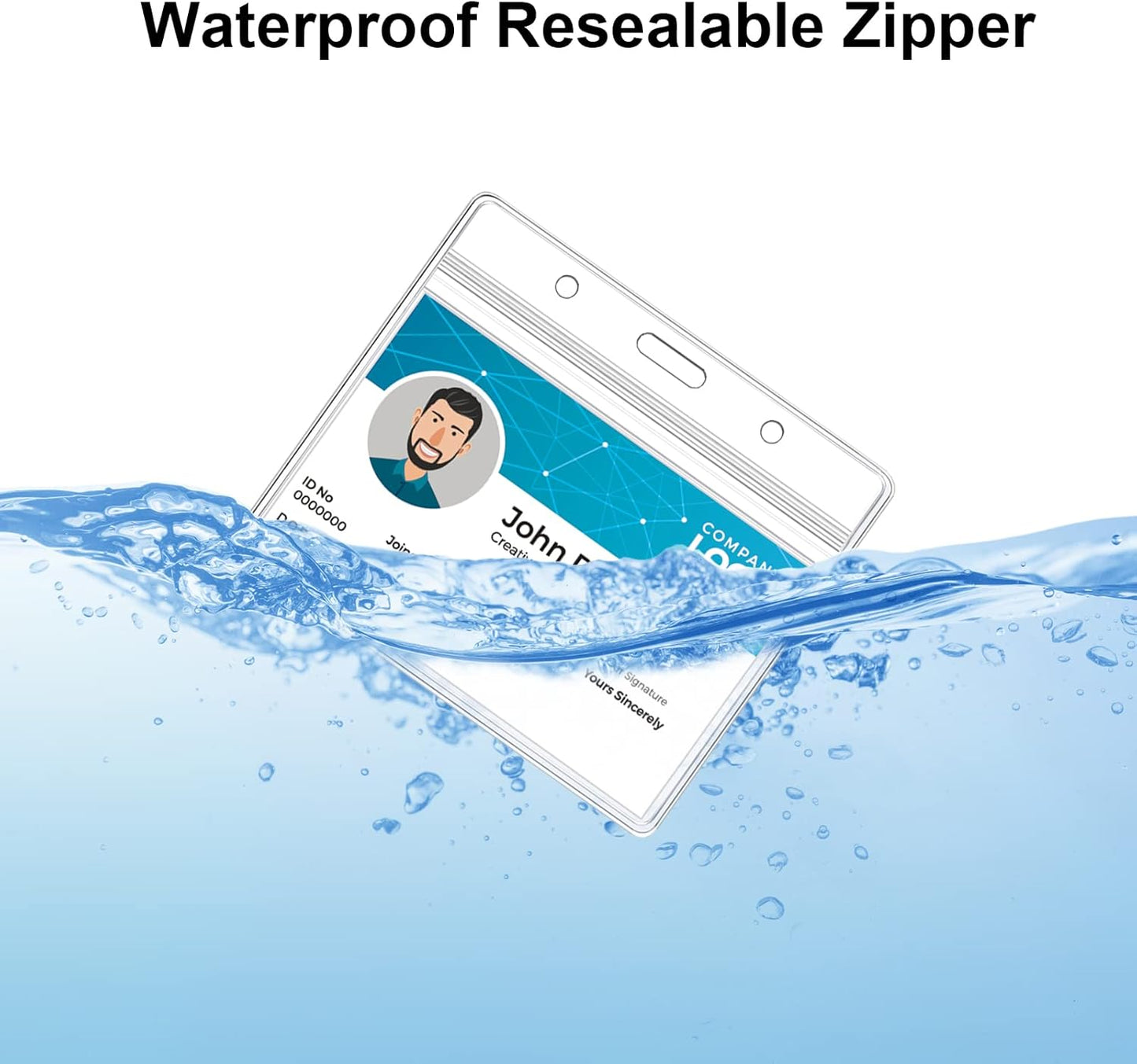 100 Pack Name Badge Holder with Clear PVC Horizontal Badge Holder and Metal Badge Clip Waterproof Resealable Zipper Seal Name Holder Tags