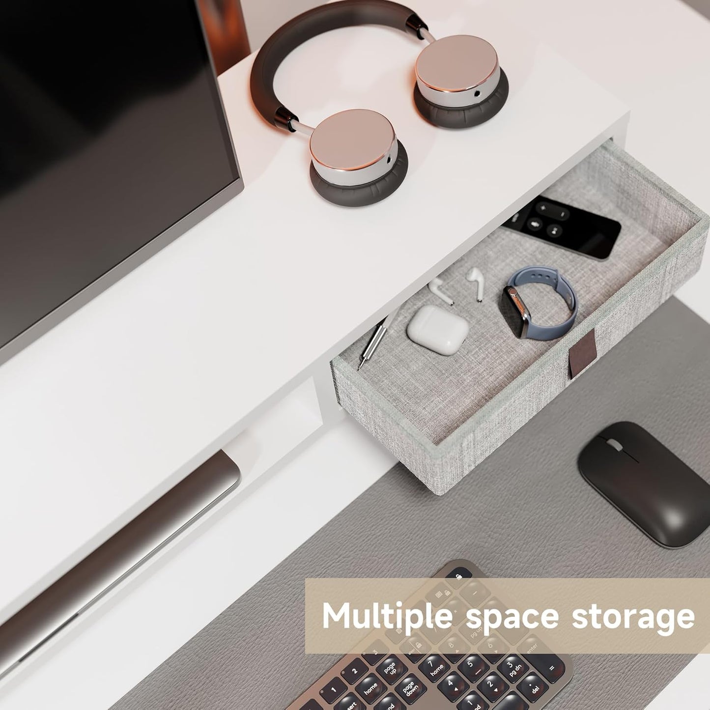 Fenge Dual Monitor Stand with 2 Drawers, 42.5 Inches Large Computer Riser for Desk, Adjustable Height Desk Shelf with Storage for Laptop, PC, TV, Printer