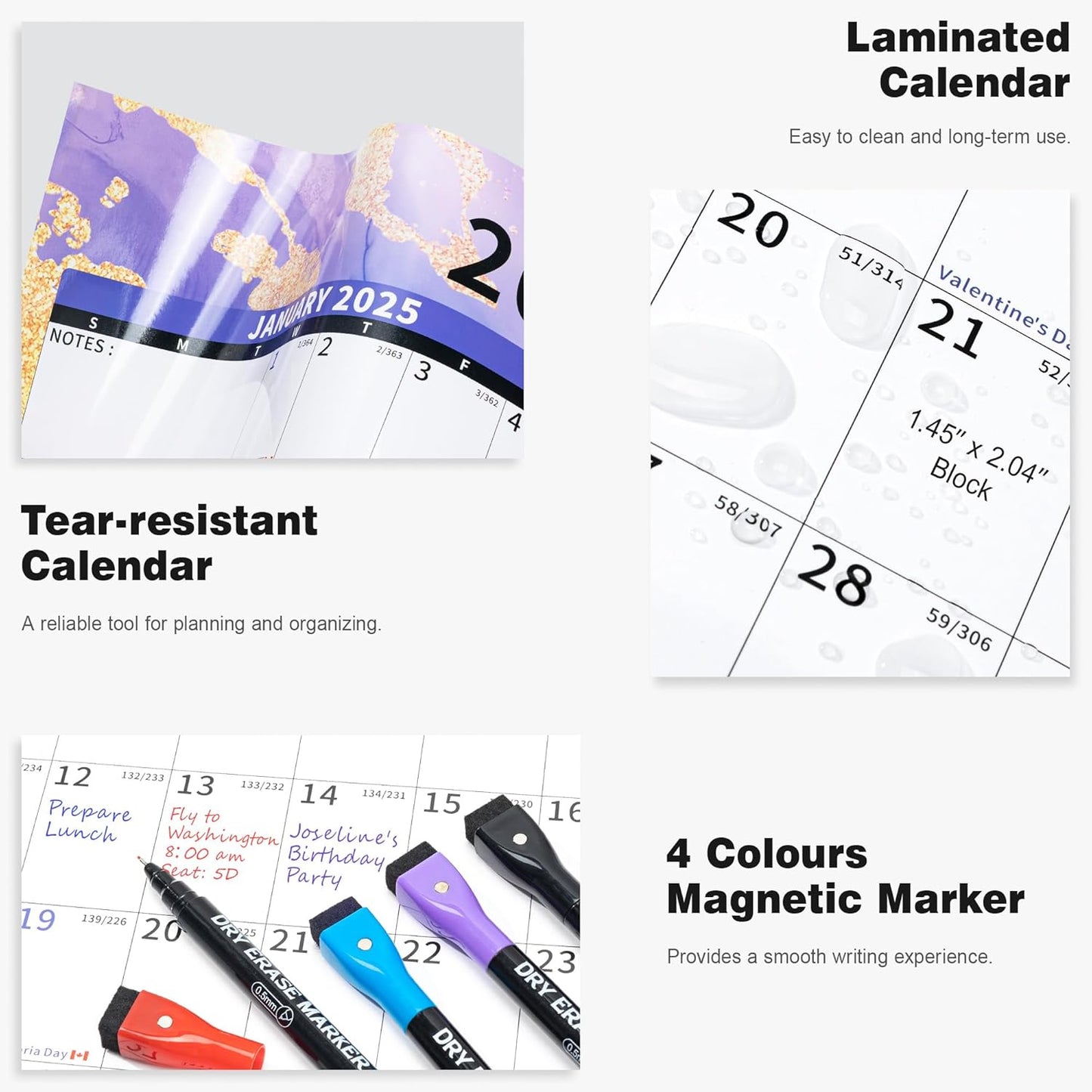 Ospelelf Large Dry Erase Calendar for Wall - 32'' x 48'' Vertical Calendar Laminated Yearly Family Calendar for Office, Use Jan 2025 - Dec 2026 (Marble)