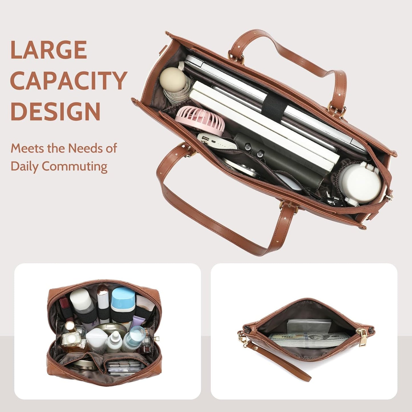 Keyli 3pcs Laptop Bag for Women,15.6 Inch Canvas Tote Bag Work Bags Large Business Computer Briefcase Shoulder Handbag Purse