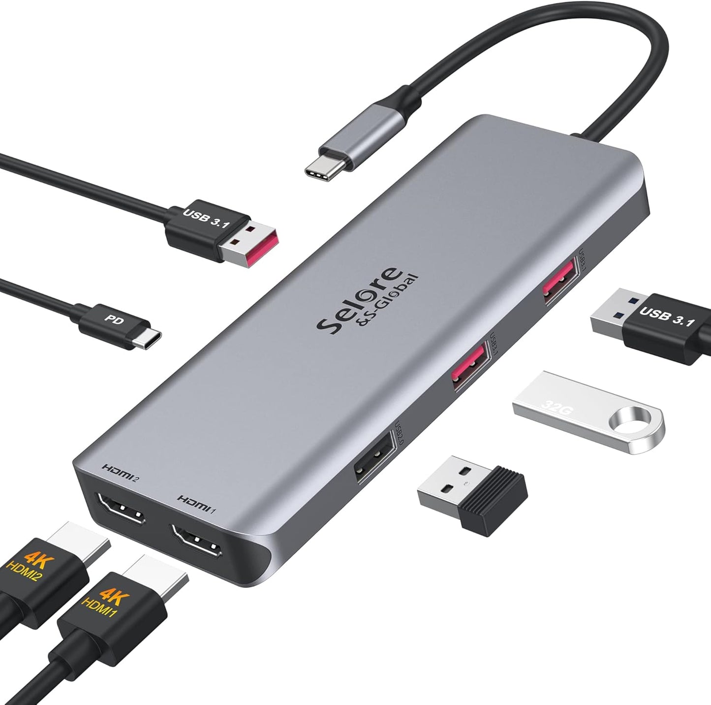 Docking Station for MacBook Pro/MacBook Air M1 2020 2019 2018 13" 15" 16", USB C Docking Station Dual Monitor, USB C Hub with 3 * 10Gbps USB Port, 100W PD Charging