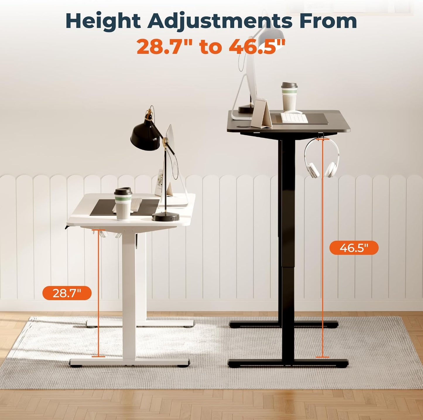 Adjustable Stand Up Desk Standing Desk, 40x24 Inches Home Office Desks with Memory Preset Computer Workstation, Splice Black Top + Black Frame