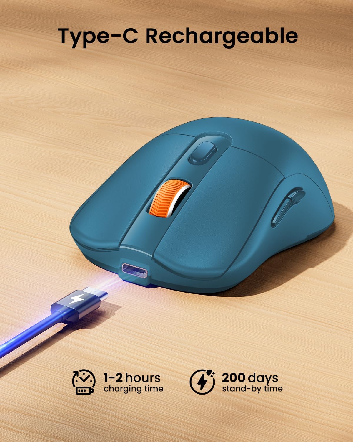 ProtoArc Bluetooth Wireless Mouse, USB C Mouse, EM15 Rechargeable Compact Portable Type C Wireless Mice for Laptop, Tablet, PC, Windows, Mac OS-Blue