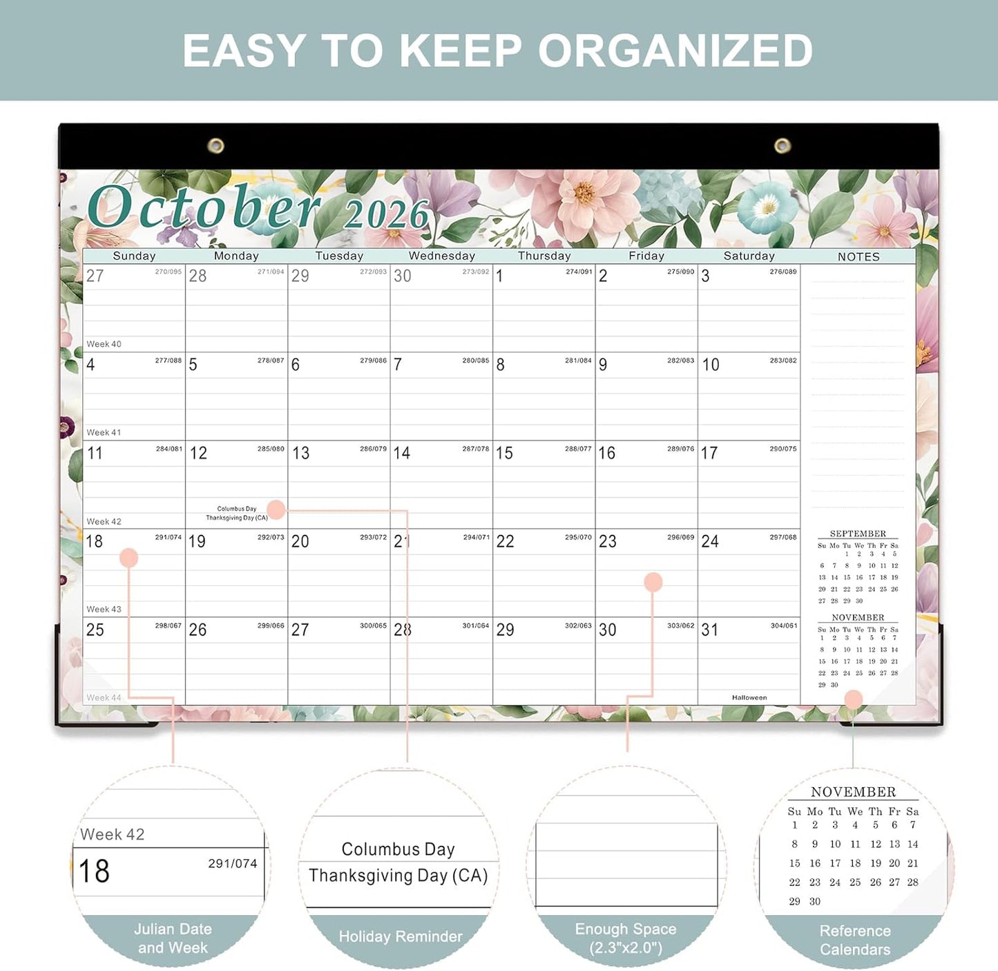 Lbylyhxc Desk Calendar 2026-2027, 18-Month School Year Calendar 2026-2027, January 2026 to June 2027, Large Desktop Calendar Monthly for Teacher with Corner Protectors 17" X 12" (Vintage Flowers Desk Calendar, 17x12 inches)