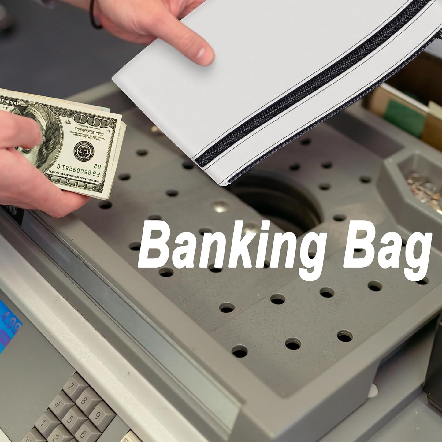 HAUTOCO 2 Pack Money Bag with Zipper 11x6.1 inch Money Pouch with Lined PU Leather Bank Bag Two Pockets Utility Wallet for Cash Check Receipt Coins Cosmetics, White