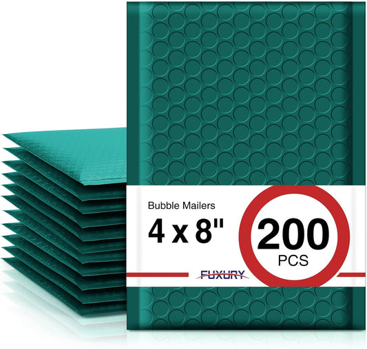 Fuxury Bubble Mailers 4x8" 200 Pack Self Seal Bubble Envelopes Padded Mailers Usable Size 4x7" Forest Green Padded Envelopes for Small Business Envelope Mailers