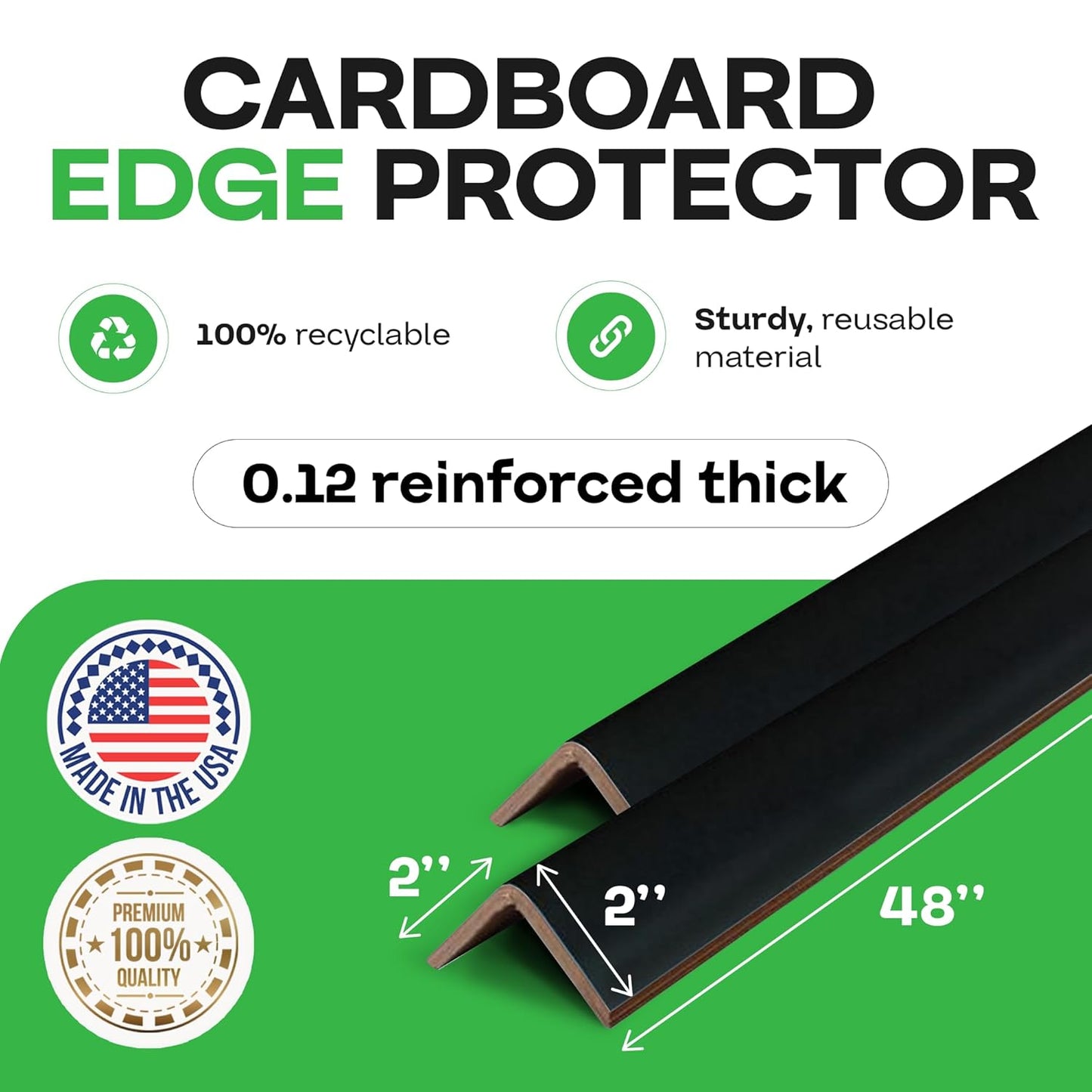 IDL Packaging Cardboard Edge Protectors 2" x 2" x 48", Black, Pack of 100 - V-Board Reinforced Cardboard Corners for Shipping - Kraft Cardboard Corners for Packing - Moving Corner Protectors