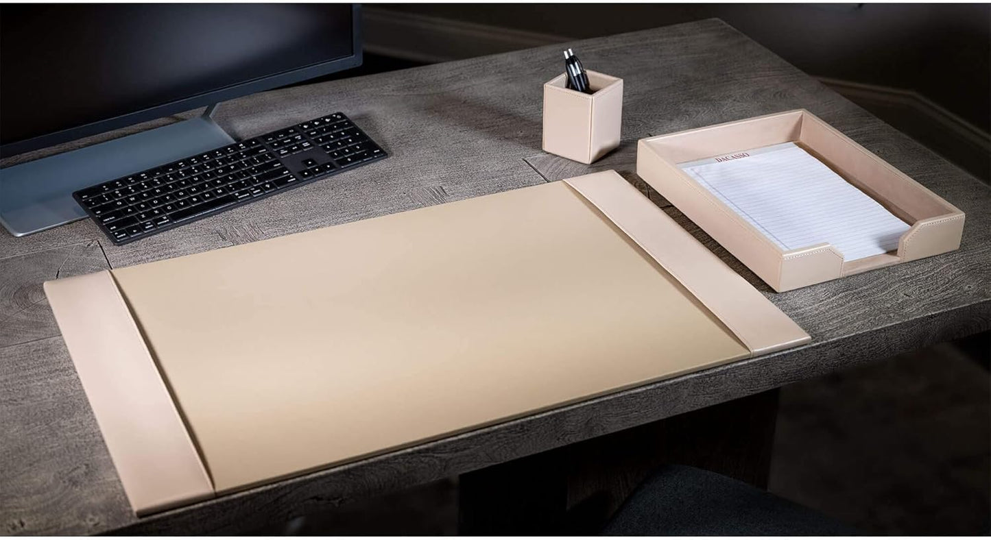 Dacasso Bonded Set Luxury Leather Desk Pad & Desk Organization Essentials, 3 Piece, White Latte
