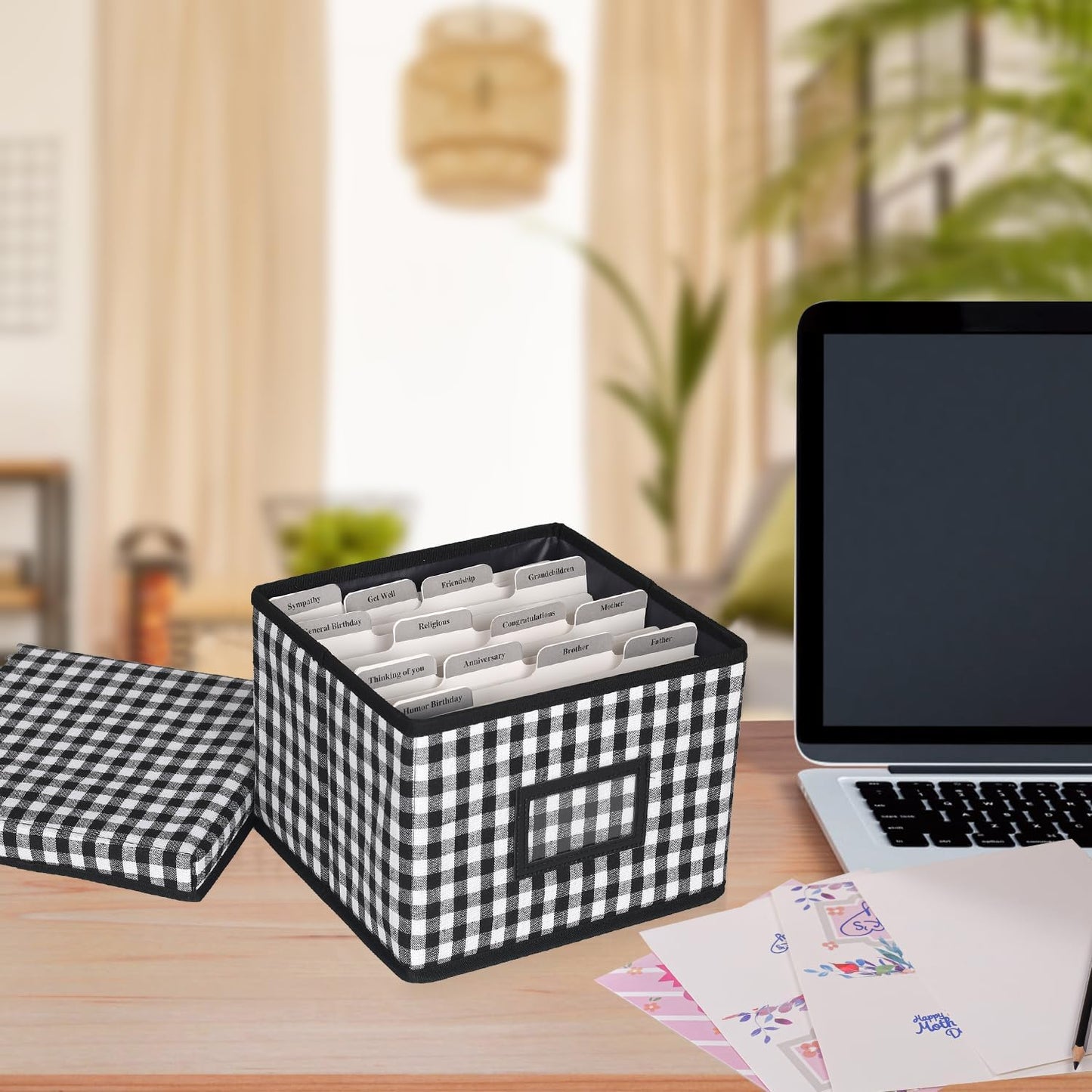 Greeting Card Organizer and Storage Box with 15 Adjustable Dividers, Stores 140+ Cards, Suitable for Storing Greeting Cards, Envelopes, Stickers, Photos, Notecards and More