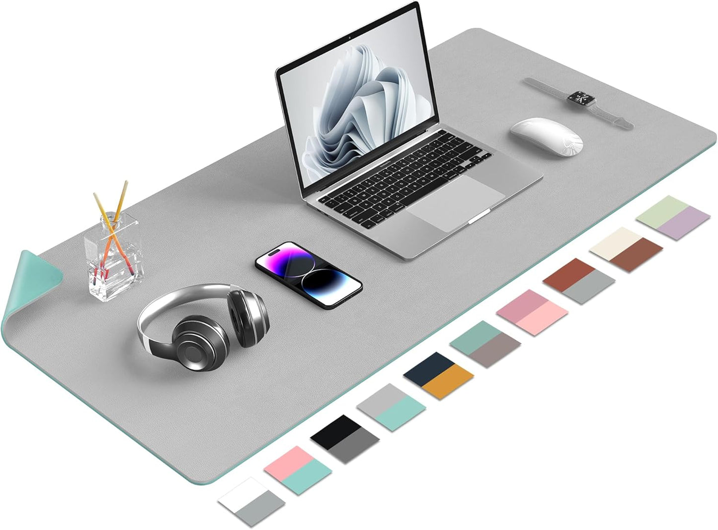 Desk Mat Large Protector Pad - Multifunctional Dual-Sided Office Desk Pad,Smooth Surface Soft Mouse Pad, Waterproof Desk Mat for Desktop, Pu Leather Desk Cover for Office/Home(Grey, 36" x 17")