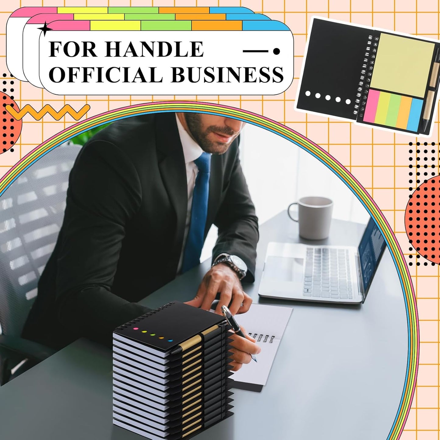 Qilery 10 Pack Lined Spiral Notebook Small Notepad and Pen Set Steno Pads Lined Notepad Black Pocket Notebook for Business Office School Supplies