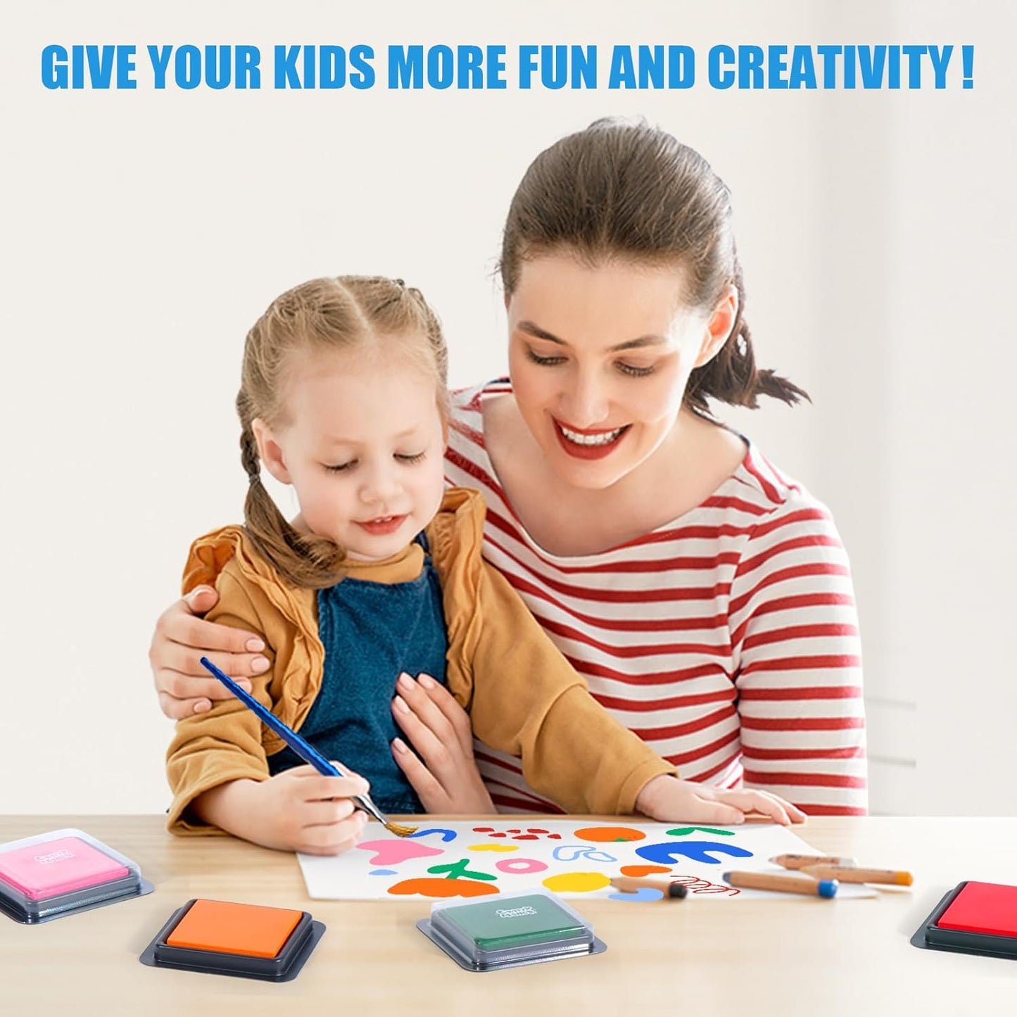 CraftyManor 4 Colors Washable Stamp Pad for Kids Finger Paint, Latex Foam Fingerprint Inkpad, Water Base Ink Stamps Pads for Kid Classroom, Clothing, Letter (4 Colors-02)