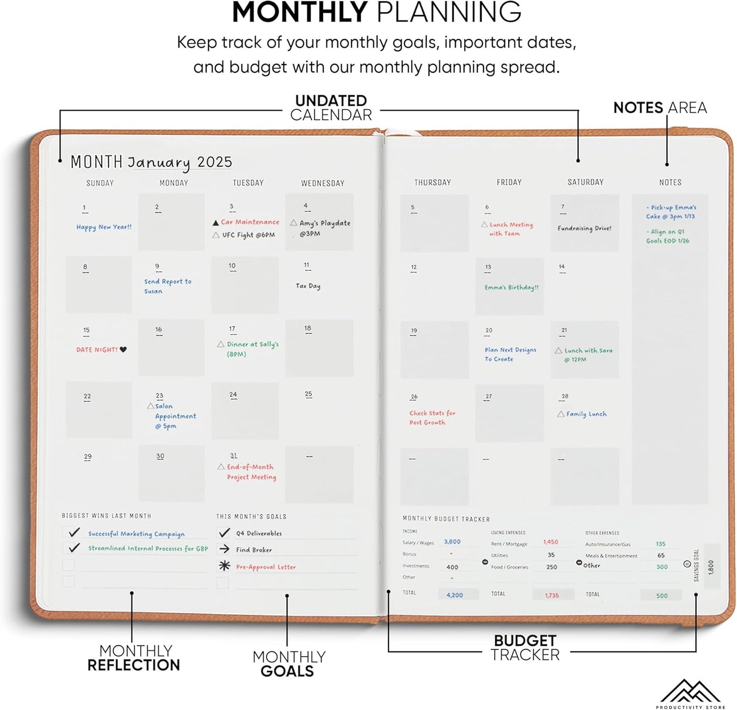Undated, 2025 Planner, 8.5" x 11" - The #1 Productivity Planner to Achieve Your 2025 Goals - Planner 2025-2026 by PRODUCTIVITY STORE (A4, BROWN)
