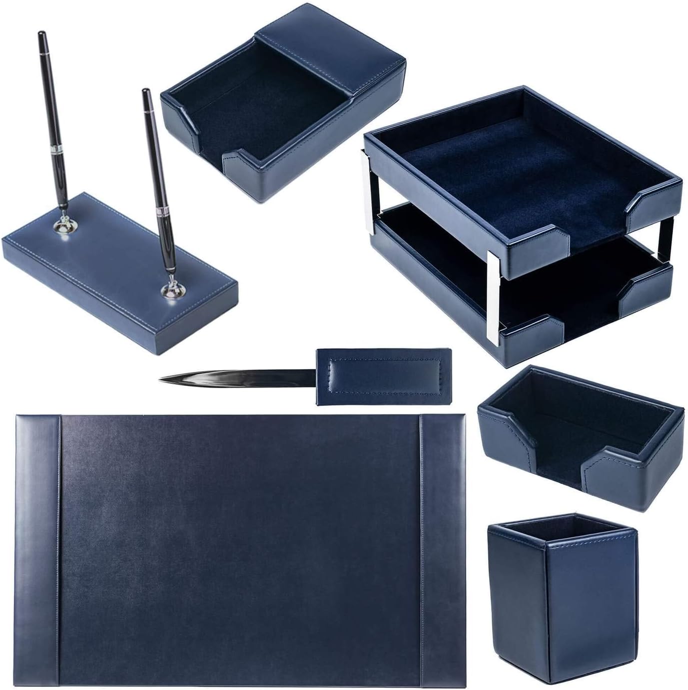 Dacasso Navy Blue Bonded Leather 9-Piece Desk Set (D5009)