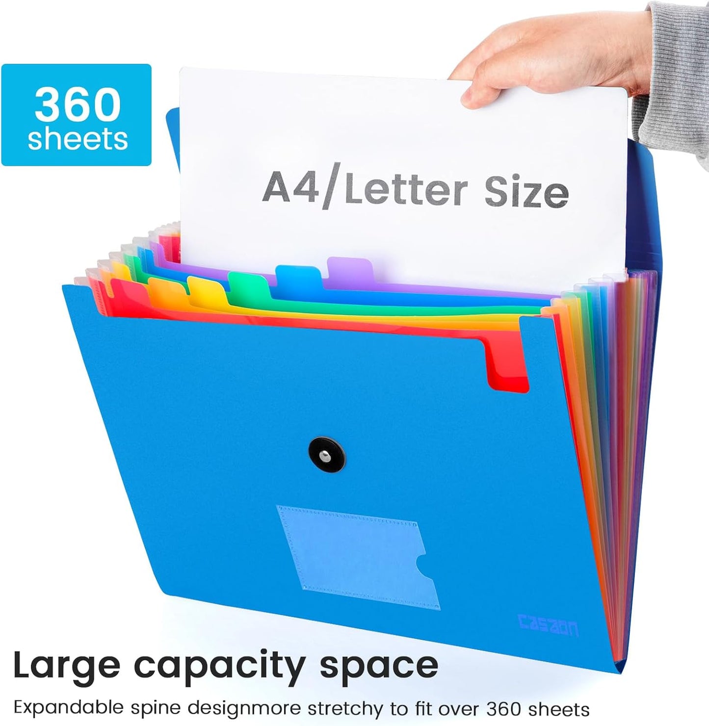 13 Pocket Expanding File Folder Accordian File Organizer, A4 Letter Size Paper Document Receipt Holder for School Office Supplies, Blue