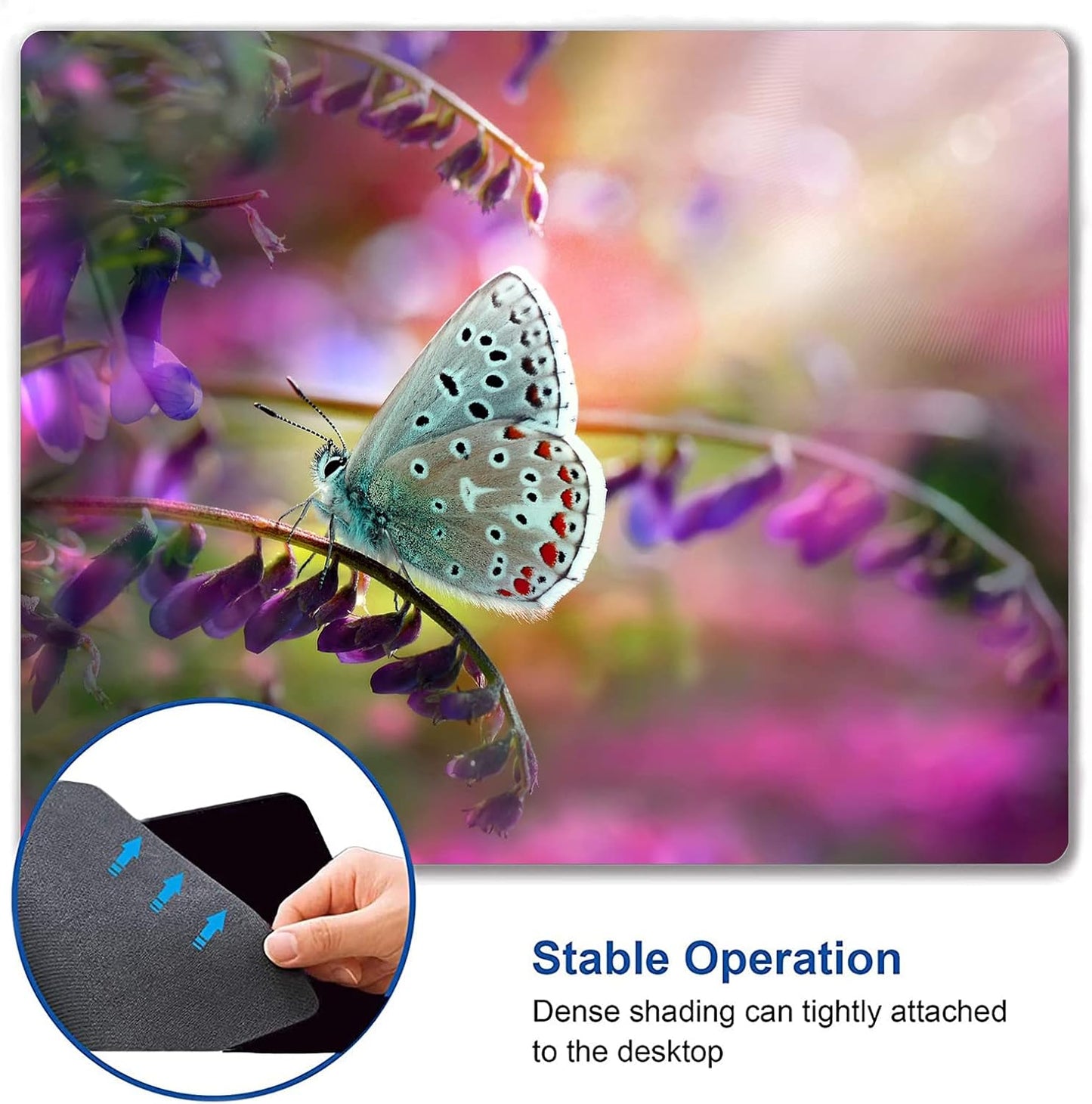 Customized Square Gaming Office Computer Mouse Pad, Colored Butterfly Anti Slip Rubber Desktop Mouse Pad