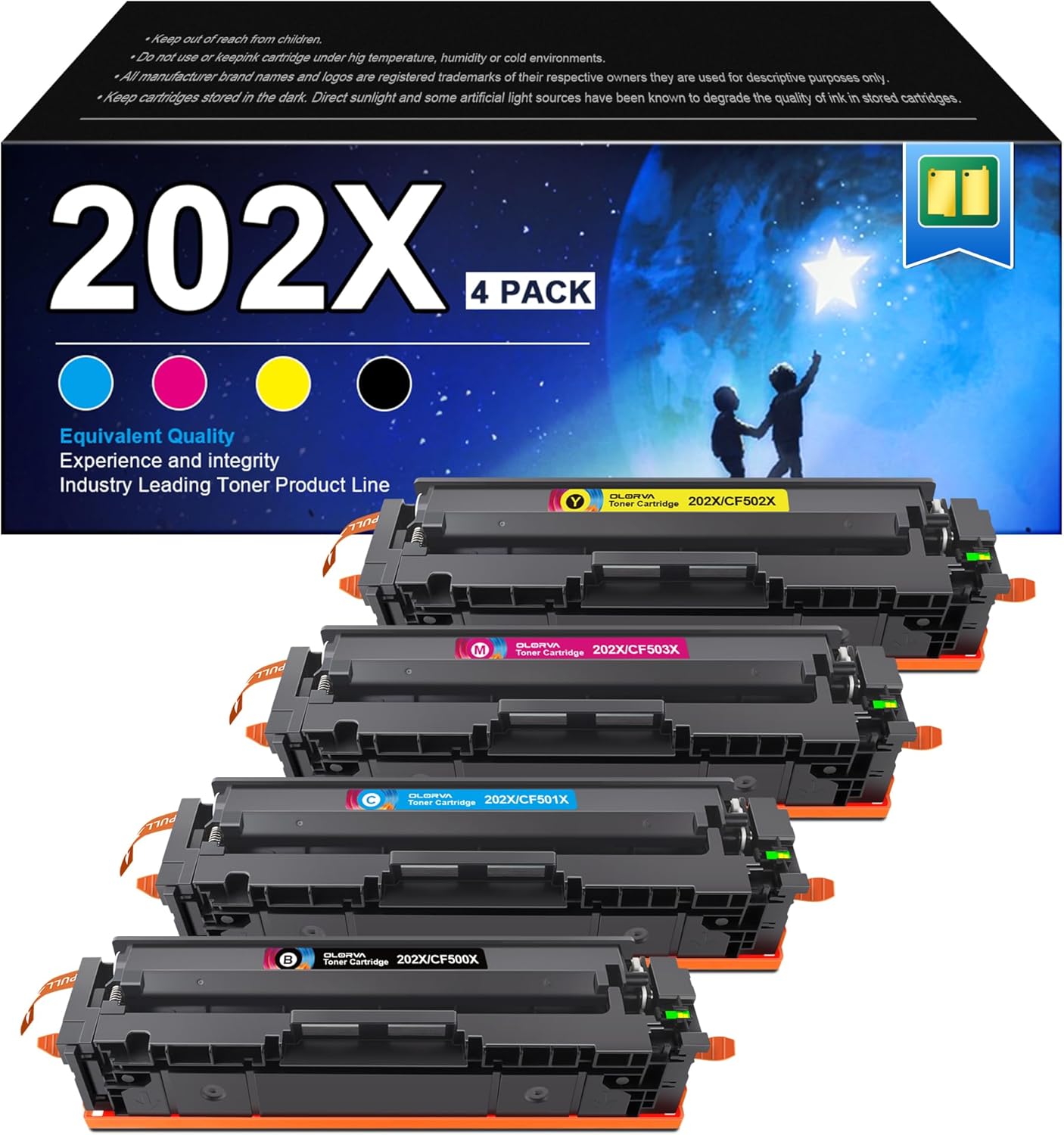 202X Toner Cartridges (with Chip) - High Yield Replacement for HP 202X Toner Cartridges CF500X 202A CF500A Works for HP Color Laserjet Pro MFP M281fdw M281cdw M281fdn M254dw M254dn Printer (4 Pack)