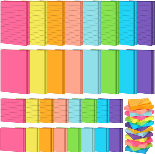 Yexiya 64 Pcs Lined Sticky Notes Self Stick Notes with Lines Bright Assorted Colors Sticky Pad for Home Office Products Post Memos, 1920 Sheets(4 x 6 Inch, 3 x 3 Inch,Multi Color)