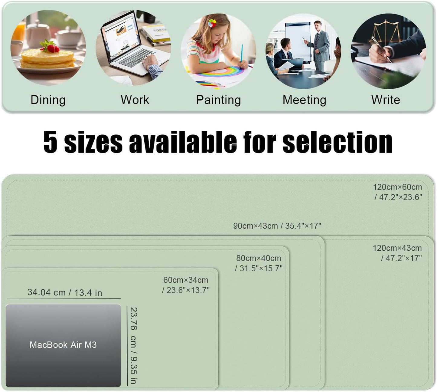 Dual-Sided Desk Pad, Natural Cork & PU Leather Mouse Pad for Desk, Desk Pad Protector, Non-Slip Desk Mat for Office and Home Work, (Light Green, 23.6" x 13.7")