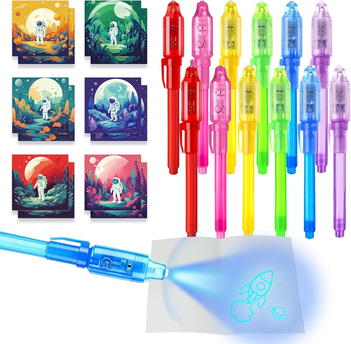 Invisible Ink Pens 12 Pack with Notebook and UV Pen Light, Party Favors for Kids 8-12, Christmas Stocking Stuffers, Thanksgiving Halloween Goodie Bag Gifts