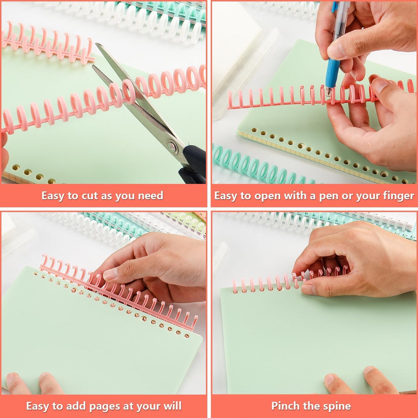 Binding Spines/Coils/Combs: Open & Close Easily Adding Pages for Notebook ，Worklion Binding Machine 30 Ring Diameter 3/8"Binding Combs， Maximum 65 Sheets Multicolor Trimmable Sturdy 10pieces