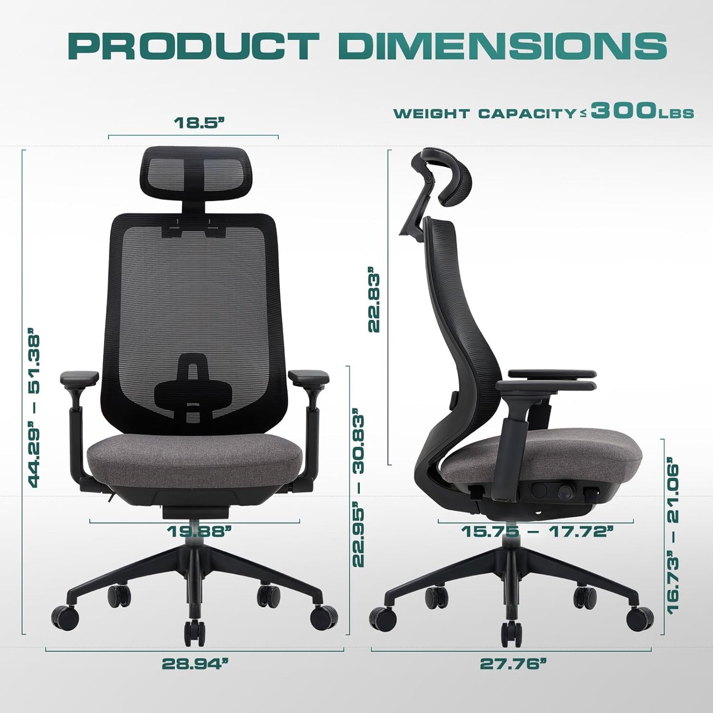 COLAMY Ergonomic Office Chair, High Back Office Executive Desk Chair, Mesh Office Chair Lumbar Support with Adjustable Headrest and 4D Arms, Slide Seat, Tilt Lock-Darkgrey