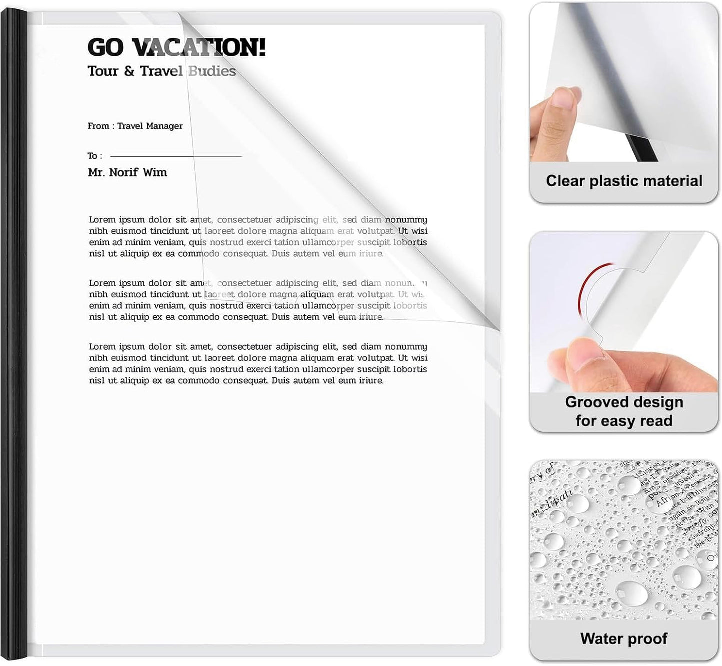 JOERSH 5Pcs Clear Report Covers with Sliding Bar, 40 Sheet Capacity Plastic Binder Paper Protector, Report Folders with Clear Cover for Resume File Documents, Black