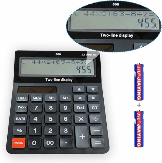 Battery and Solar Unique 120-Step Calculation Check Memory 12 Digit 2 Line Extra Large Calculator Big Buttons and 5.5" LCD Display, Configurable Tax Rate Financial Calculator for Tax Calculations