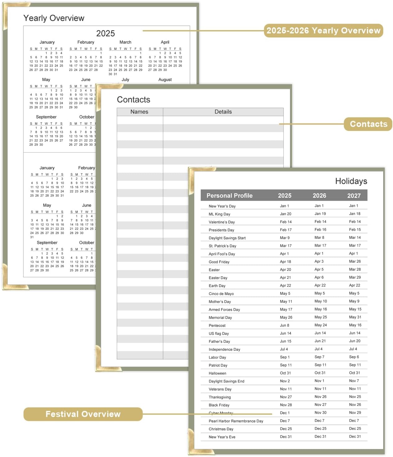 Undated Daily Monthly Planner for 2025 2026 - A5 To Do List with Hourly Schedule, Hardcover Spiral Bound Daily Planner to Increase Focus, Stylish School/Office Supplies, 5.8" x 8.5", Green