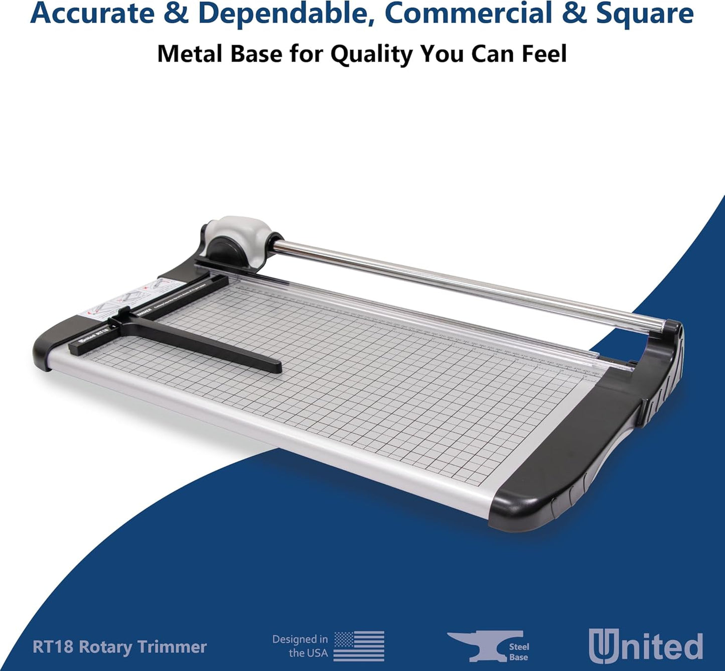 United Office Products RT18 Commercial Rotary Paper Trimmer, Sturdy Metal Base, 18" Cut Length, 15 Sheet Capacity, Paper Cutter for Offices, Schools and Crafts