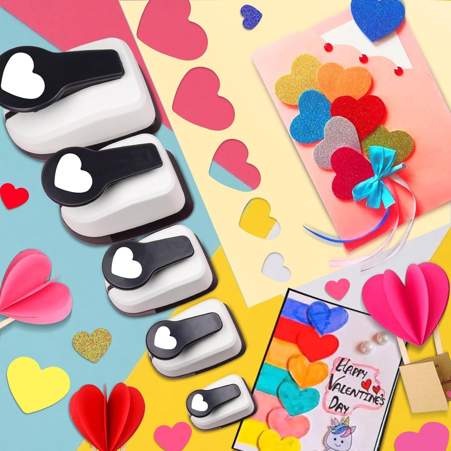 Heart Hole Puncher for Crafts, Heart Paper Cutter, Hearts Paper Punch, Hearts Shaped Puncher, Craft Punches for Card Making, 3/8 in, 5/8 in, 1 in, 1.5 in, 2 inch Scrapbooking Punch - 5 Pcs