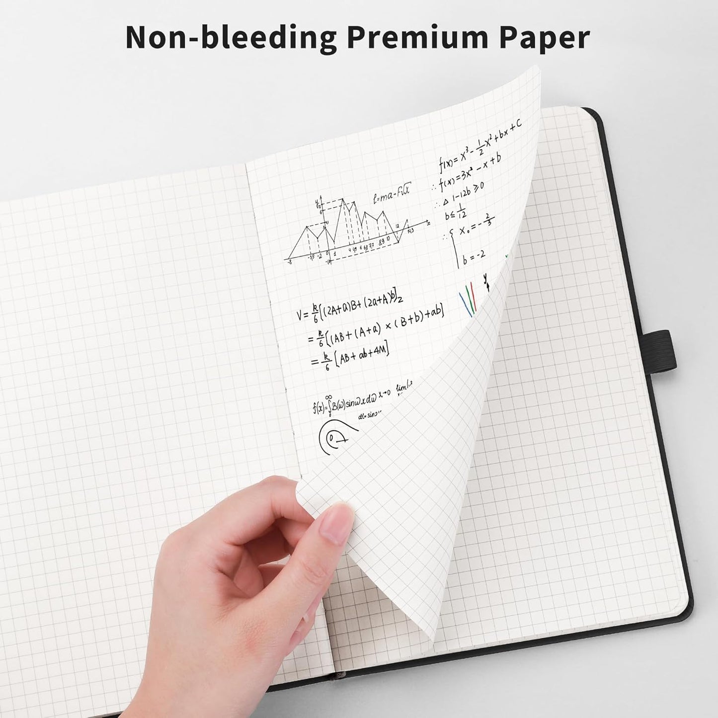 RETTACY Graph Grid Paper Notebook, 2-Pack, 192 Pages per Pack, A5 Medium Size (5.7'' x 8.3''), Leather Hardcover, 100 GSM Thick Paper, for School, Students, Math, Engineering (Black & Red)