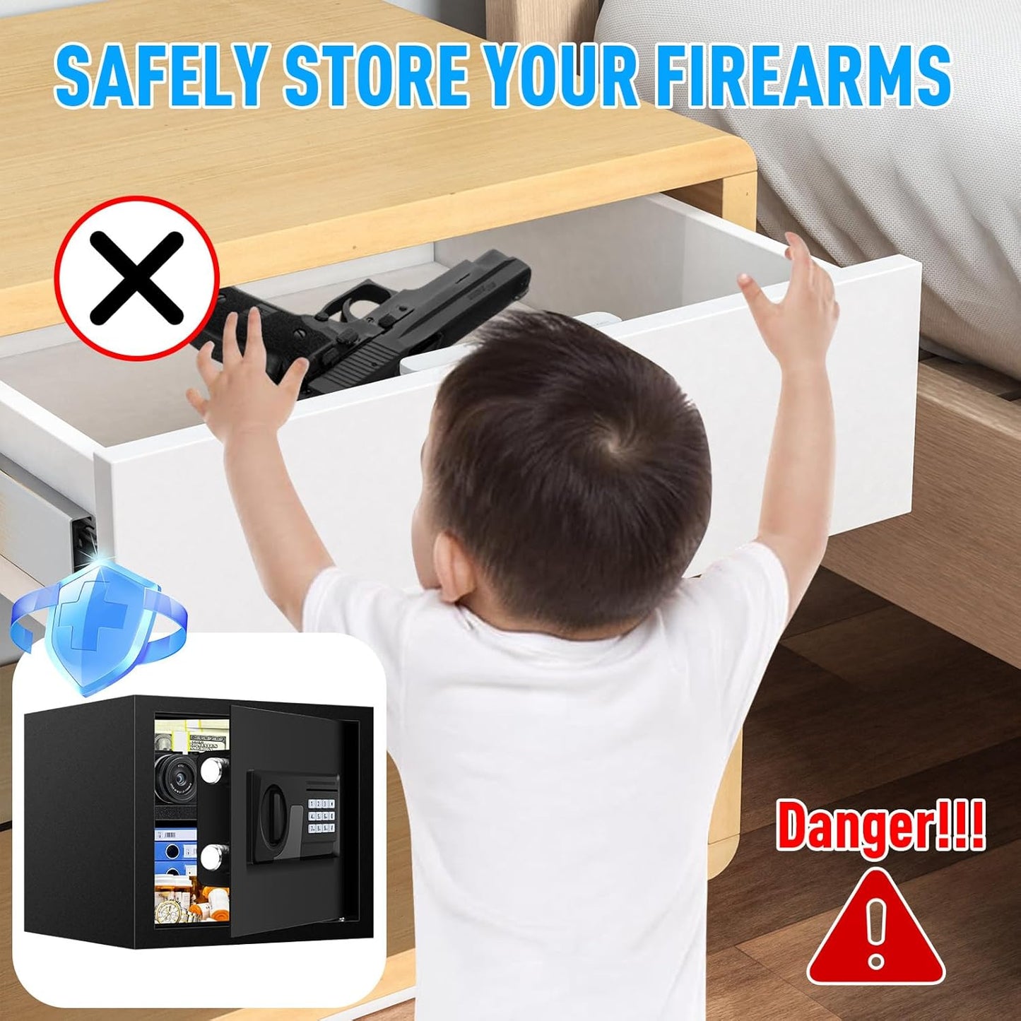 1.6 Cuft Fire proof Safes for HOME USE, Anti-Theft Digital Security Safety Box with Programmable Keypad and Spare Keys, Home Safes Fireproof Waterproof for Money Medicine Document Valuables