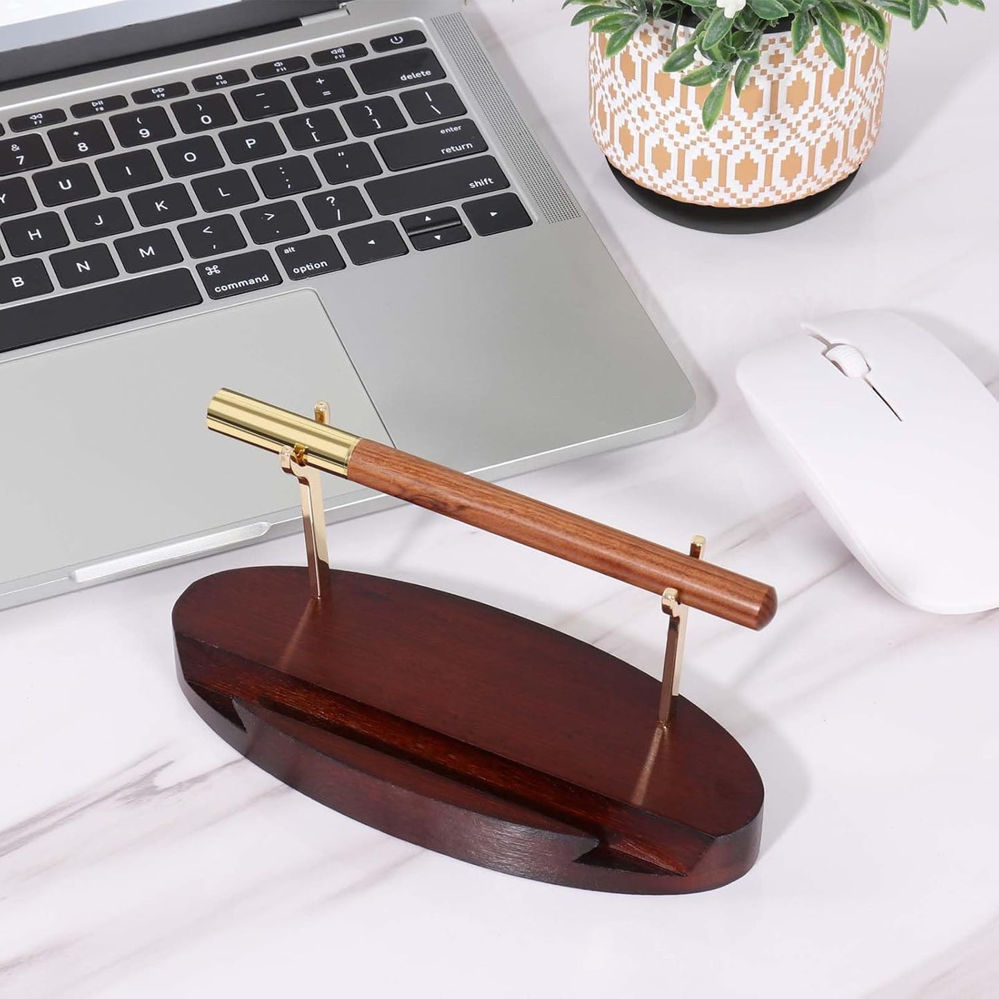 Pen Holder Desk Organizers and Accessories Desk Decor ，Exquisite Wooden Pen Holder ，with a Cool Pen and Two Refills for Office and Home (Style C)