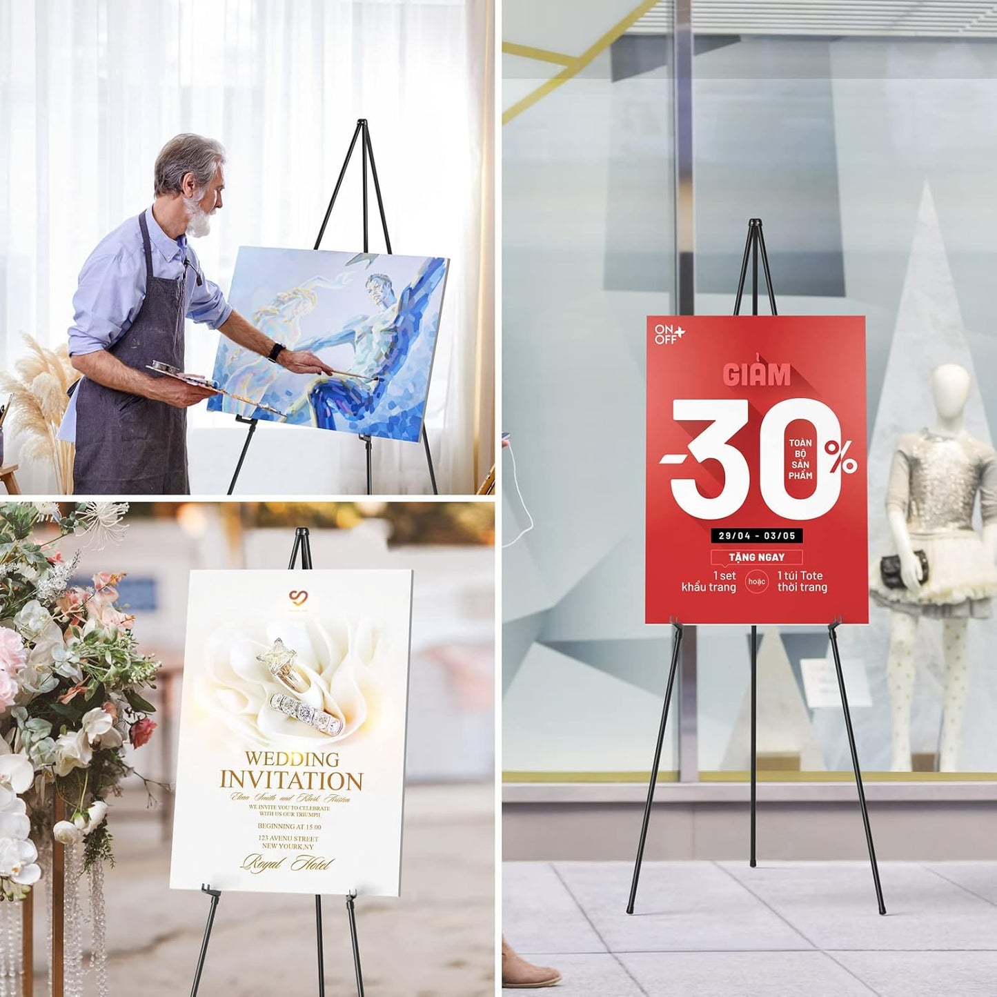 Easel Stand for Sign, Aredy 63" Portable Painting Easel, Lightweight Metal Easels for Painting Canvas, Wedding Sign (2 Pack)