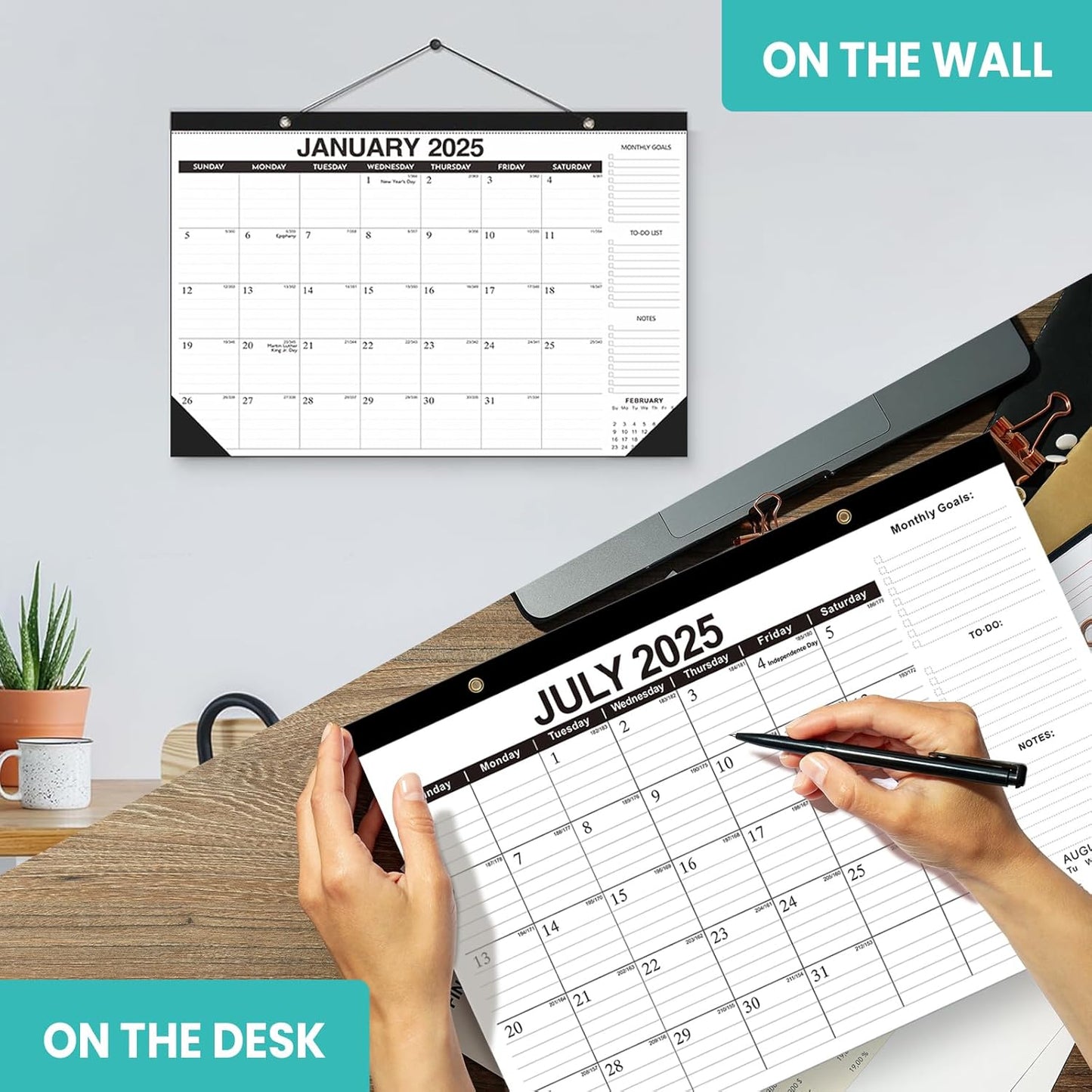 Comix 2025-2026 Black & White Desk Calendar - 18 Month Desk Calendar (July 2025–Dec 2026) | 17"x12" Thick Paper with Classic Design for Office & Home