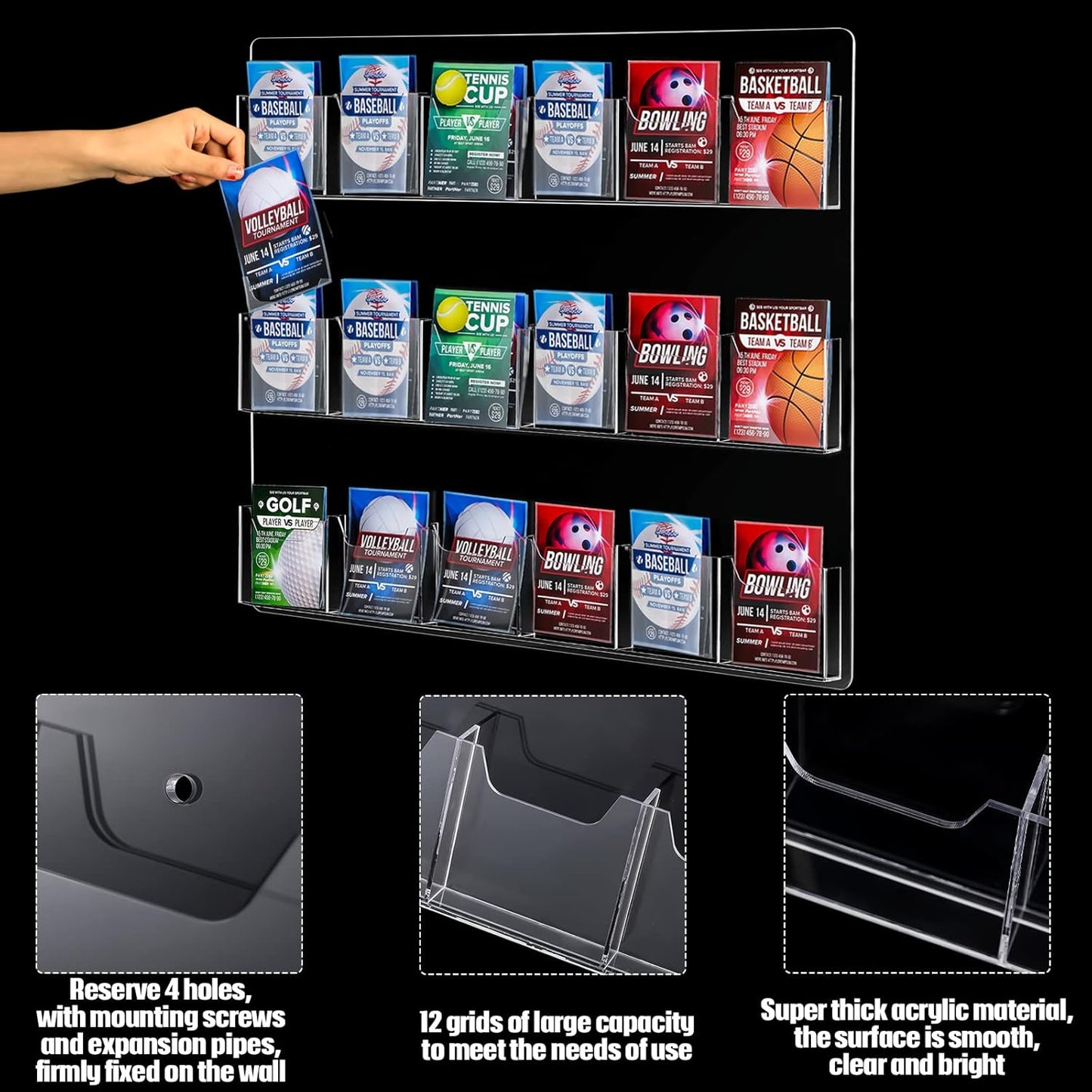 Eersida 2 Pack Acrylic Brochure Pamphlet Holder Wall Mount Clear Brochure Display Holder Plastic Trifold Flyer Rack Literature Storage Rack for Offices Waiting Room (18 Pockets, 25 x 22 Inch)