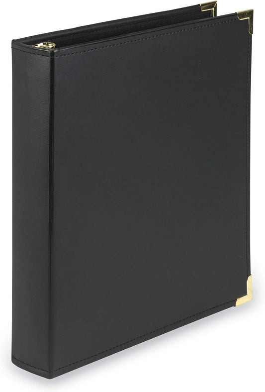 Samsill Classic Collection Leather 3 Ring Binder, Executive Presentation Portfolio, 1.5 Inch (Holds 325 Sheets), Brass Round Ring, Black