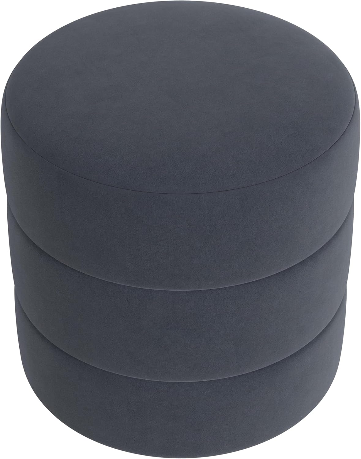 HomePop Upholstered Round Ottoman Home Décor|Foot Rest Ottoman - Steel Blue Velvet