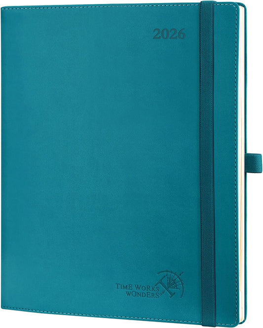 POPRUN 2026 Planner (Large - 8.5'' x 10.5'') - 2026 Weekly Calendar (Jan. 2026 - Dec. 2026) with Hourly Time Slots, Weekly/Monthly Appointment Book for Time Management - Leather Soft Cover - Pacific Green