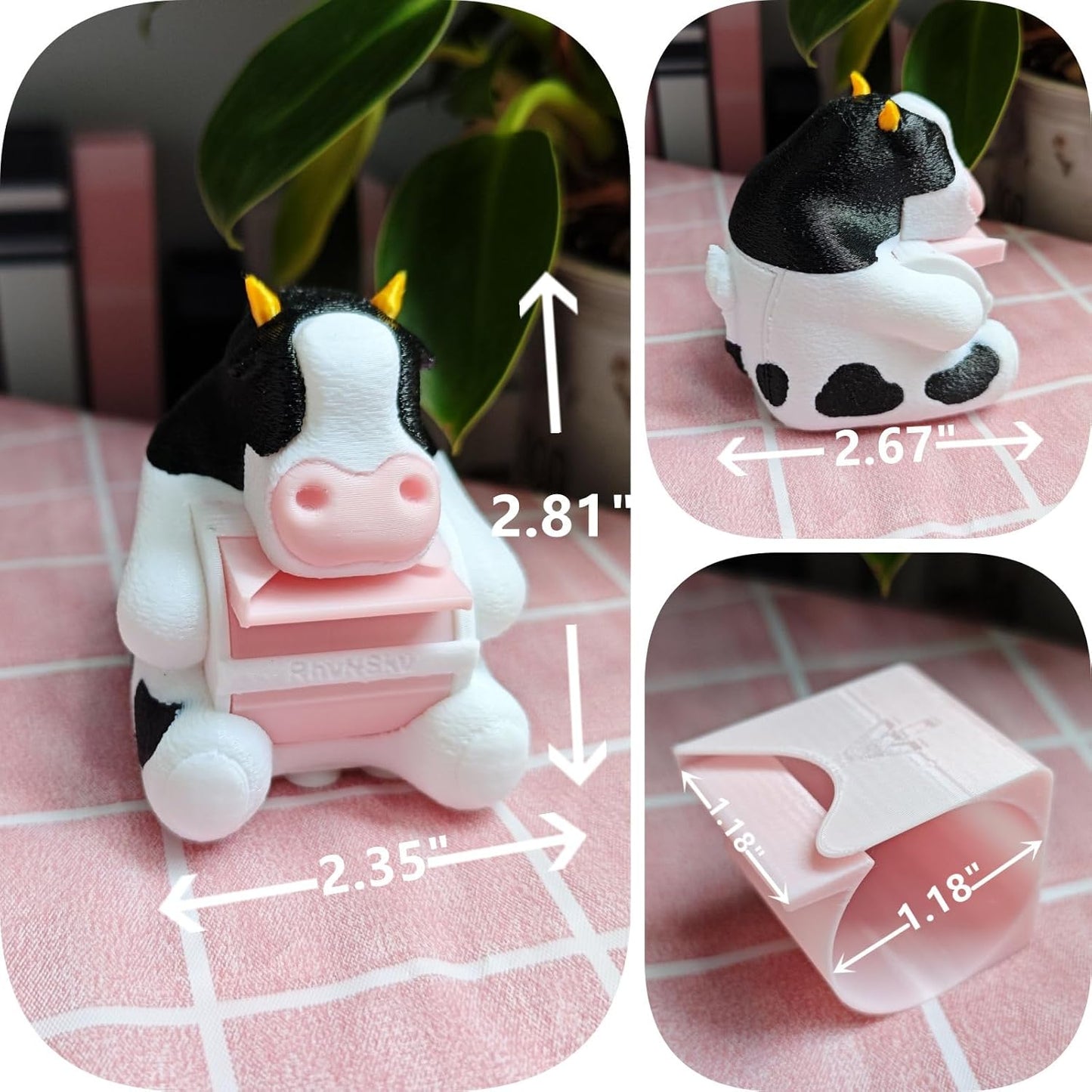 Cute Office Accessories - Stamp Roll Holder Postage Stamp Dispenser for Desk, No Stamps, 1.18" Core, Black Cow Design, C04