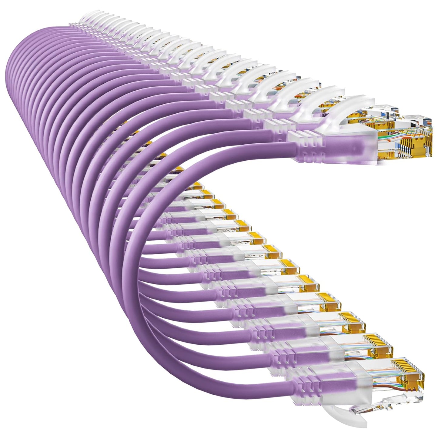 Cat6a Patch Cables 0.5ft (24 Pack) Slim, Cat6 Ethernet Patch Cable Pure Copper, Flexible Cat 6 Patch Cable 550MHZ 10G, Space-Saving Cat 6A Network Cables for Patch Panel, Purple