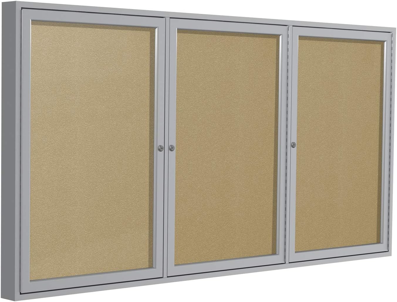 Ghent 48"x72" 3-Door Outdoor Enclosed Vinyl Bulletin Board, Shatter Resistant, with Lock, Satin Aluminum Frame - Caramel (PA34872VX-181), Made in the USA