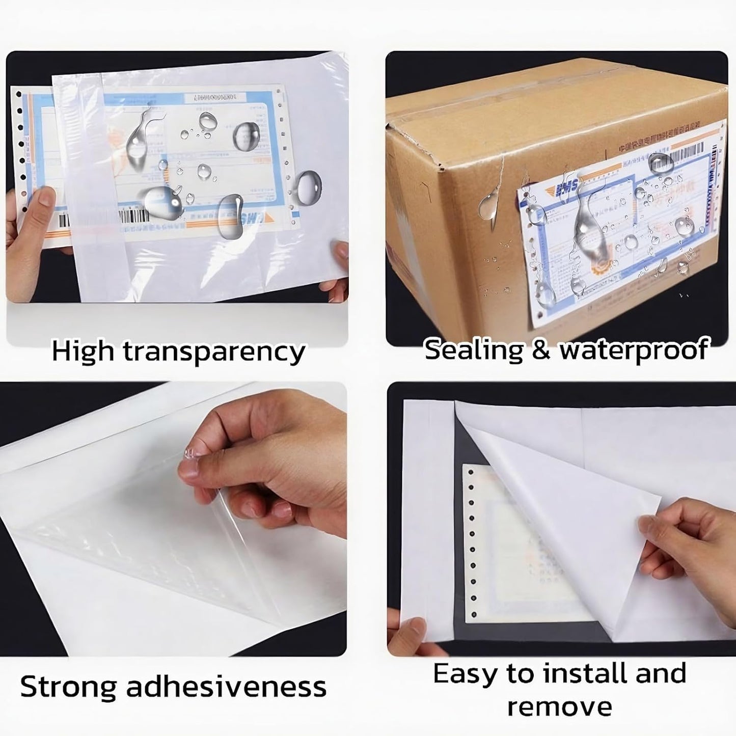 200PCS 9.5" x 12" Self-Adhesive Packing List Envelopes, Clear Mailing Labels for Envelope, Plastic Waterproof Shipping Pouch Enclosed Bags Fit 8.5x11 inch Packing Slip Label Invoice Sleeves