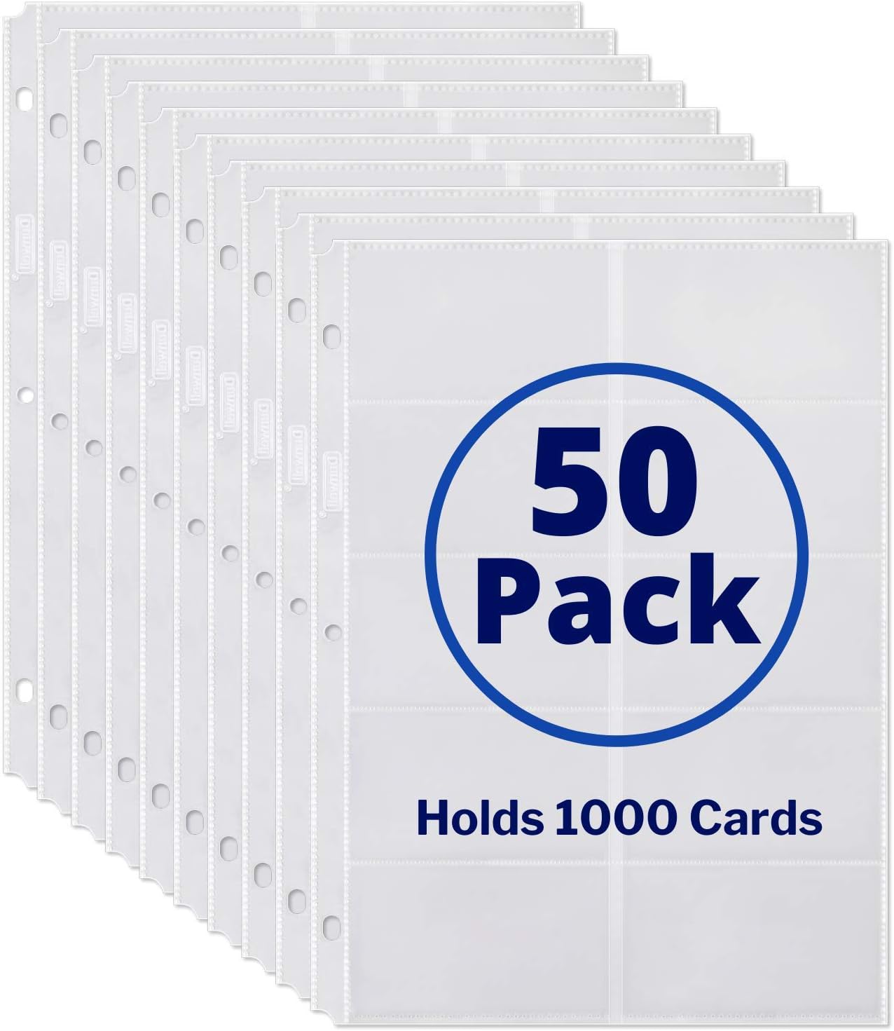 Dunwell Business Card Holder Sleeves (50 Pack for 1000 Cards), Heavyweight Plastic Sheet Protect, Each Sleeve Holds 20 2x3.5 Namecards, 3-Hole Punched, Fits 3-Ring Binders