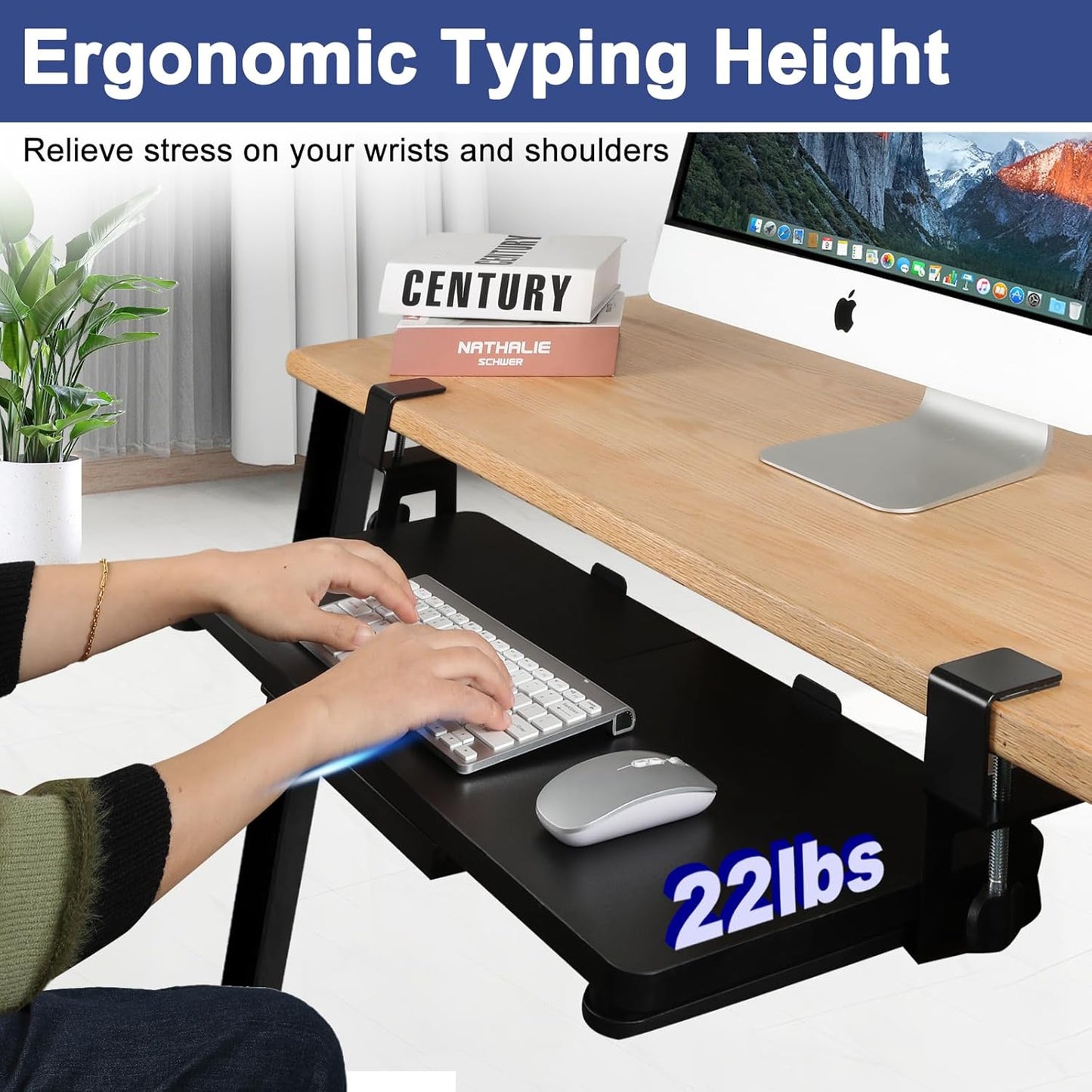 Desktop Keyboard Tray, Pull-Out Under The Table, 26.77 "X 11.81" Large-Sized Keyboard Tray, C-Shaped Lip Holder, Easy to Install, Suitable for Home Learning and Office Use(Black)